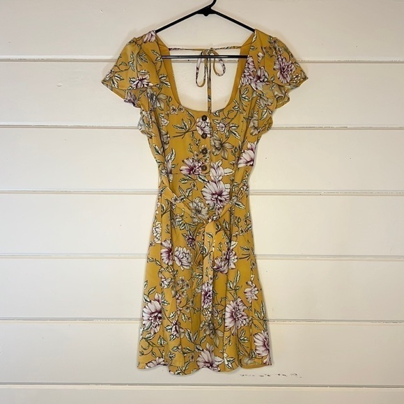 XHILARATION Mustard Yellow Floral Dress SZ Small - Picture 2 of 8